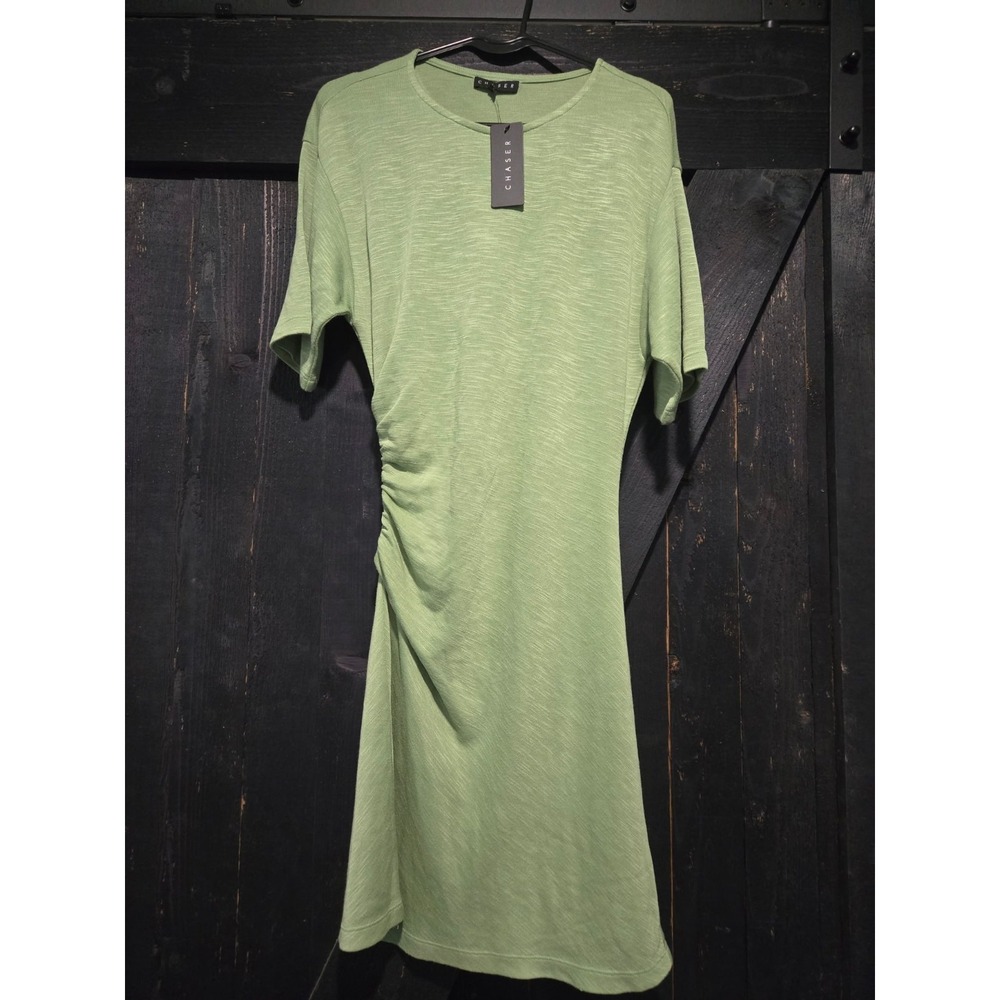 Chaser NWT Green Casual T-shirt Ruched Dress Sz Small Modal‎ Minimalist
